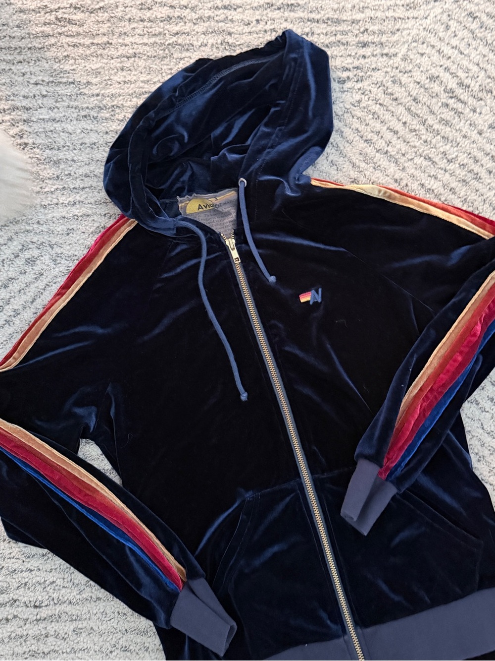 AVIATOR NATION Velvet Track Suit (set) with Rainbow Side Stripe - Navy - Picture 5 of 8